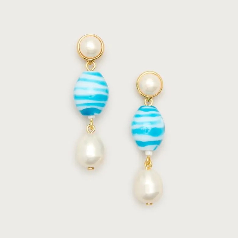 Linear beaded pearl earrings