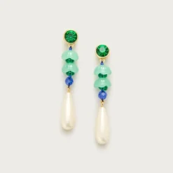 Linear crystal and pearl earrings