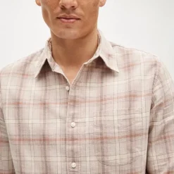 Linen-cotton blend shirt in shadow plaid