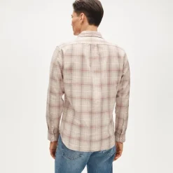 Linen-cotton blend shirt in shadow plaid