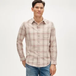 Linen-cotton blend shirt in shadow plaid