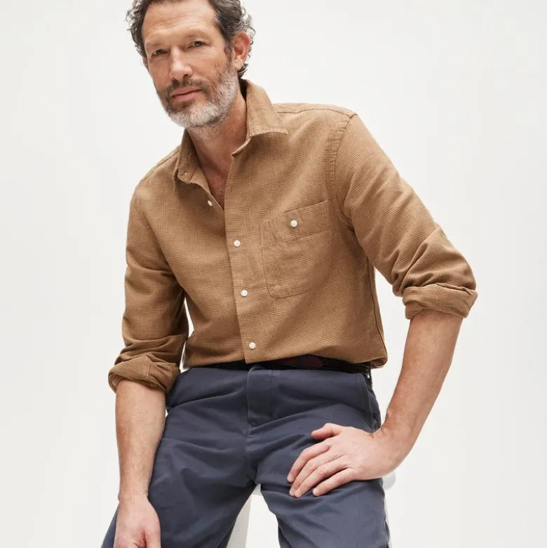 Linen-cotton blend twill shirt