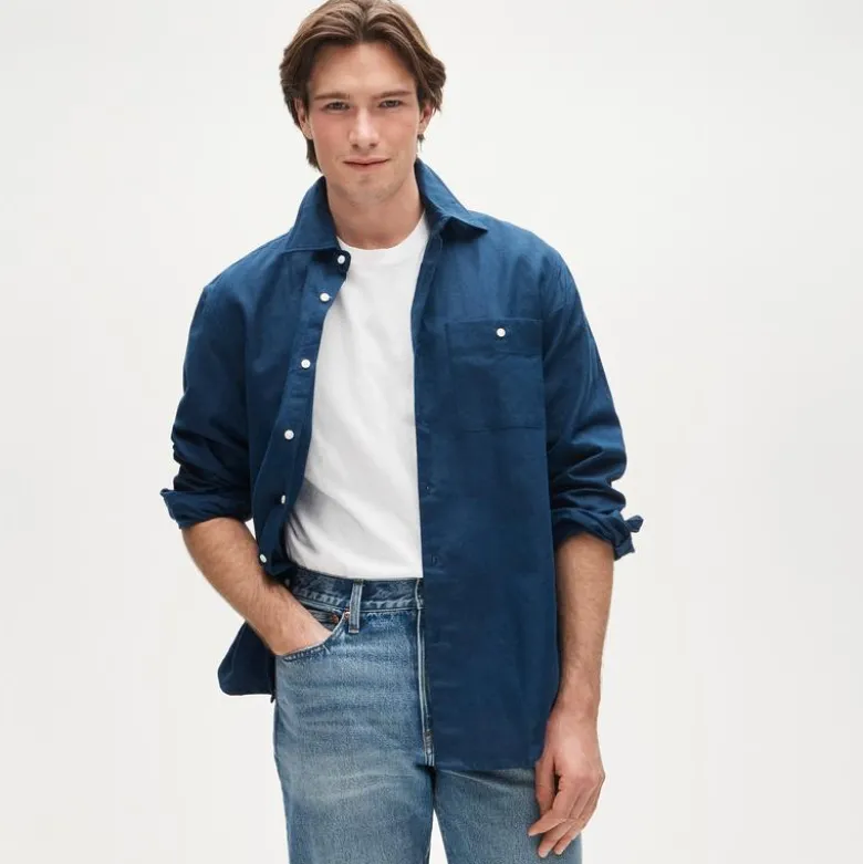 Linen-cotton blend twill shirt