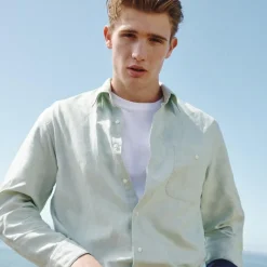 Linen-cotton blend twill shirt