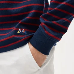Long-sleeve crewneck in striped maritime jersey