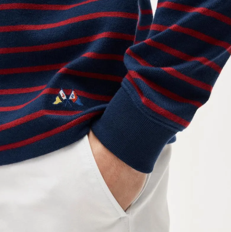 Long-sleeve crewneck in striped maritime jersey