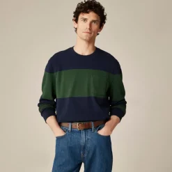 Long-sleeve macropiqué cotton T-shirt in stripe