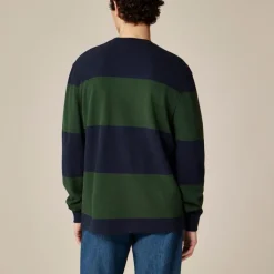Long-sleeve macropiqué cotton T-shirt in stripe