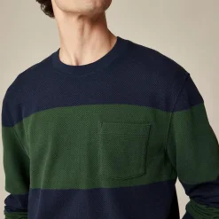 Long-sleeve macropiqué cotton T-shirt in stripe