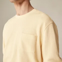 Long-sleeve macropiqué cotton T-shirt