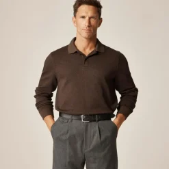 Long-sleeve polo shirt in double-knit jacquard