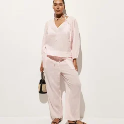 Long-sleeve tunic top in Hampton linen-blend