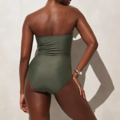 Long-torso ruched bandeau one-piece