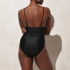 Long-torso ruched plunge one-piece