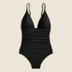 Long-torso ruched plunge one-piece
