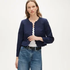 Louisa lady jacket with scalloped trim in Gramercy linen blend