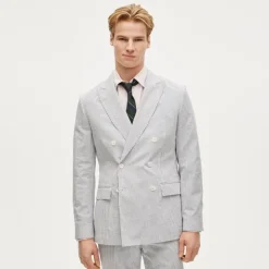 Ludlow Slim-fit double-breasted suit jacket in cotton seersucker