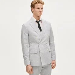 Ludlow Slim-fit double-breasted suit jacket in cotton seersucker
