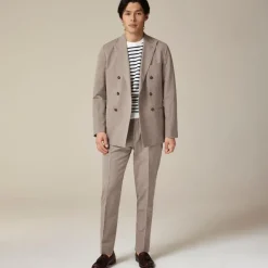 Ludlow Slim-fit double-breasted suit jacket in Irish cotton-linen blend