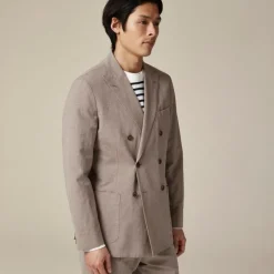Ludlow Slim-fit double-breasted suit jacket in Irish cotton-linen blend