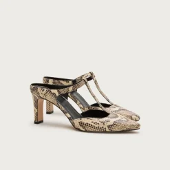 Made-in-Italy T-strap pumps in snake-embossed leather