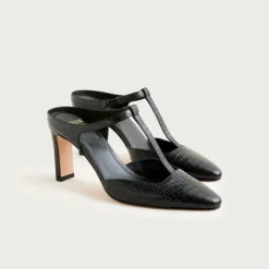 Made-in-Italy T-strap pumps in croc-embossed leather