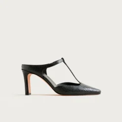 Made-in-Italy T-strap pumps in croc-embossed leather