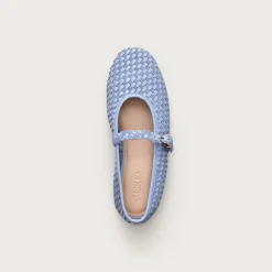 Mary Jane ballet flats in woven leather and suede