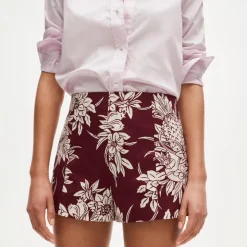Micro short in pineapple garden–print cotton poplin