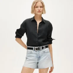 Mid-rise A-line denim short