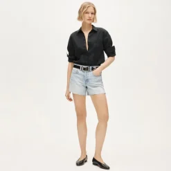 Mid-rise A-line denim short