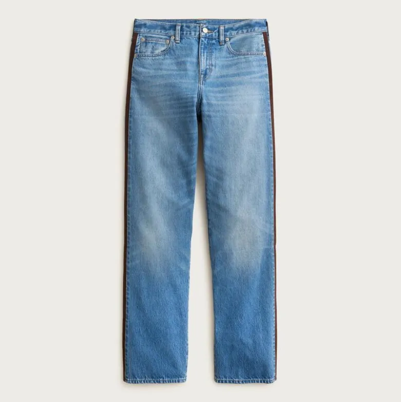 Mid-rise relaxed straight jean with suede stripe
