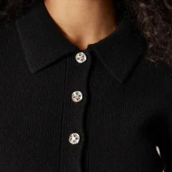 Milano-stitch cinched-waist cardigan with embellished buttons