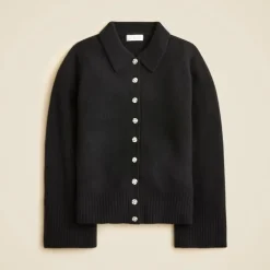 Milano-stitch cinched-waist cardigan with embellished buttons