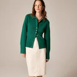 Milano-stitch cinched-waist cardigan