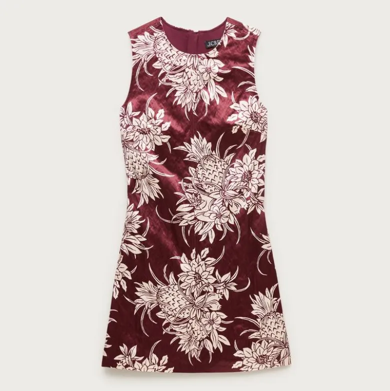 Mini shift dress in pineapple garden–print memory satin