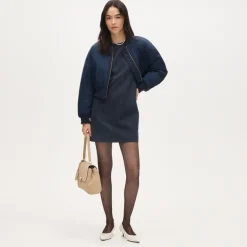Mini shift dress in pinstriped wool blend