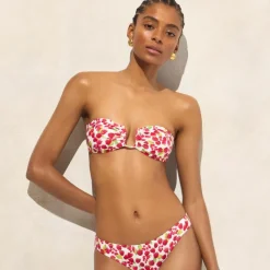 Mira bandeau bikini top in raspberry print