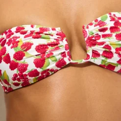 Mira bandeau bikini top in raspberry print