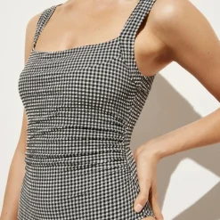 Nia ruched squareneck one-piece in gingham