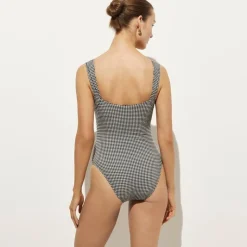 Nia ruched squareneck one-piece in gingham