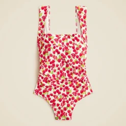 Nia ruched squareneck one-piece swimsuit in raspberry print