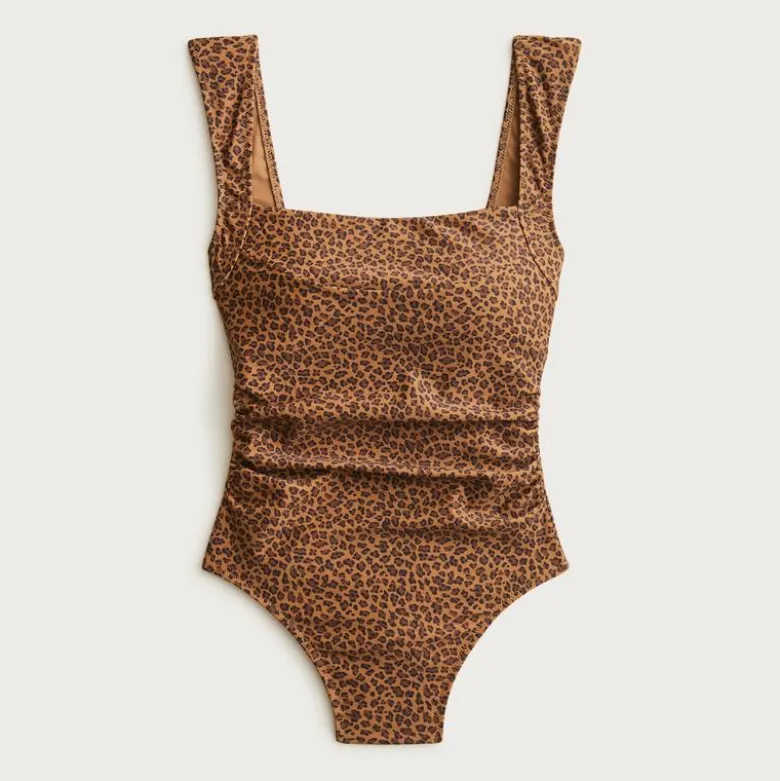 Nia ruched squareneck one-piece in leopard print