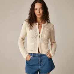 Open pointelle-stitch cardigan
