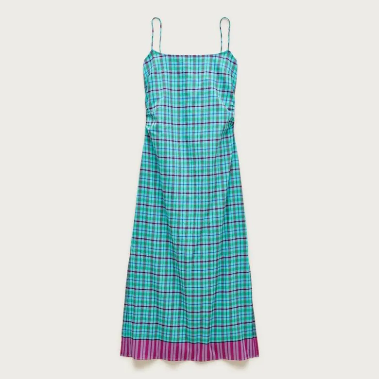 Open-back beach dress in Indian madras cotton