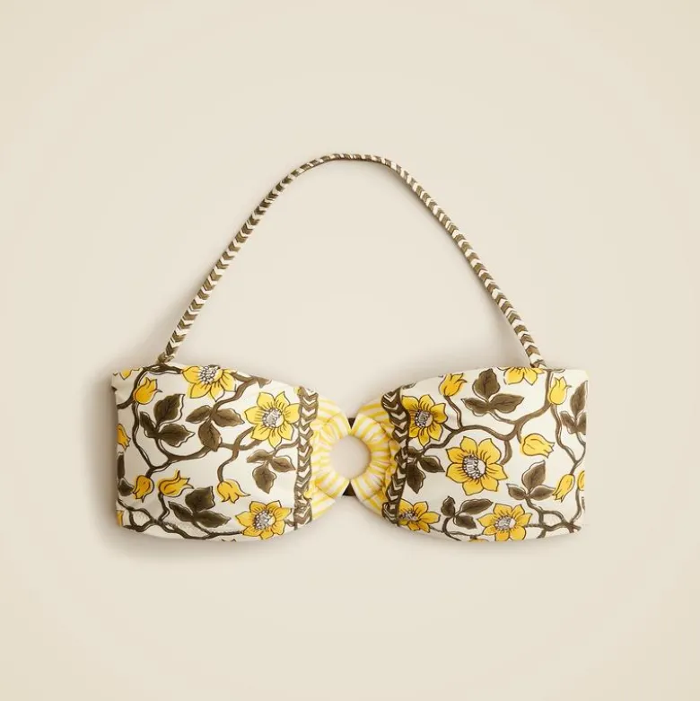 O-ring bandeau bikini top in daffodil daze block print