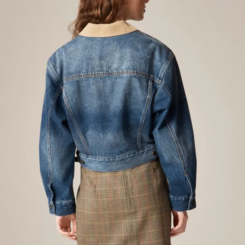 Oversized cropped trucker jacket in denim