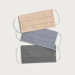 Pack-of-three nonmedical face masks in checks and stripes