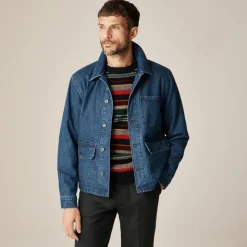 Patch-pocket denim jacket with flannel lining