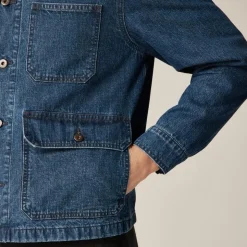 Patch-pocket denim jacket with flannel lining